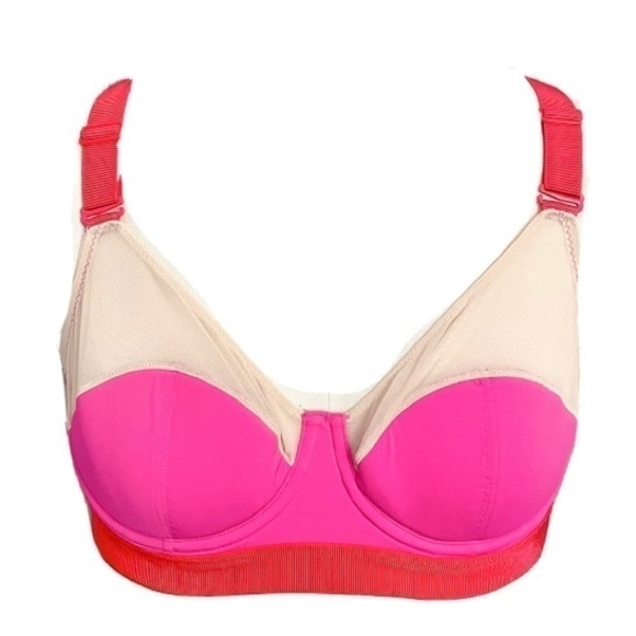 H&M Fuchsia Hot Pink Red Mesh Colour Block Colourblock Underwire Bra - 34B - Picture 1 of 6
